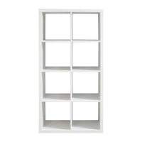 White 8-cube organizer shelf used in a modern home office