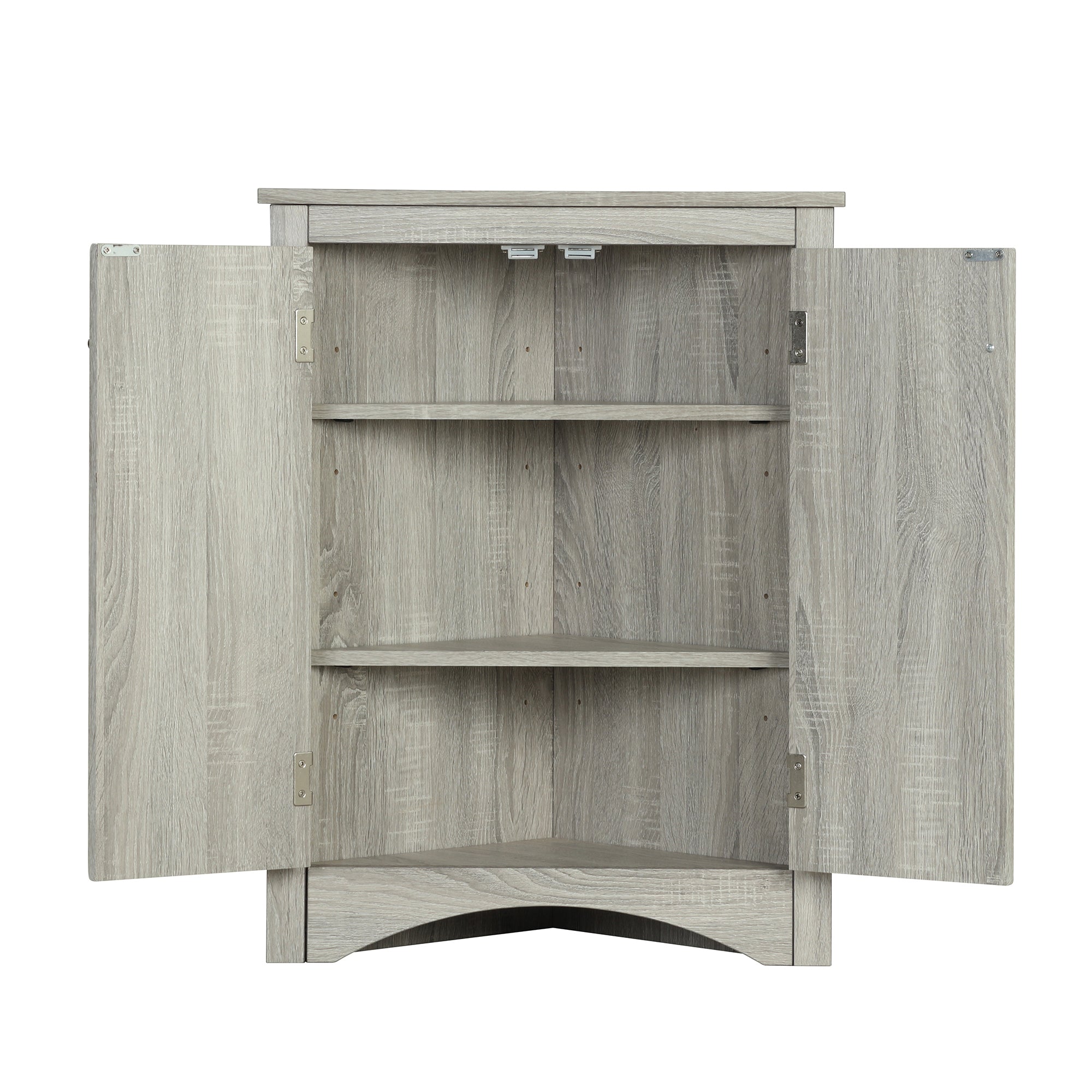 Oak triangle bathroom storage cabinet with a stylish, space-saving design, featuring multiple shelves for organizing toiletries, towels, and other bathroom essentials. Crafted from durable oak wood, this elegant cabinet adds both functionality and natural charm to any bathroom