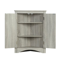 Oak triangle bathroom storage cabinet with a stylish, space-saving design, featuring multiple shelves for organizing toiletries, towels, and other bathroom essentials. Crafted from durable oak wood, this elegant cabinet adds both functionality and natural charm to any bathroom
