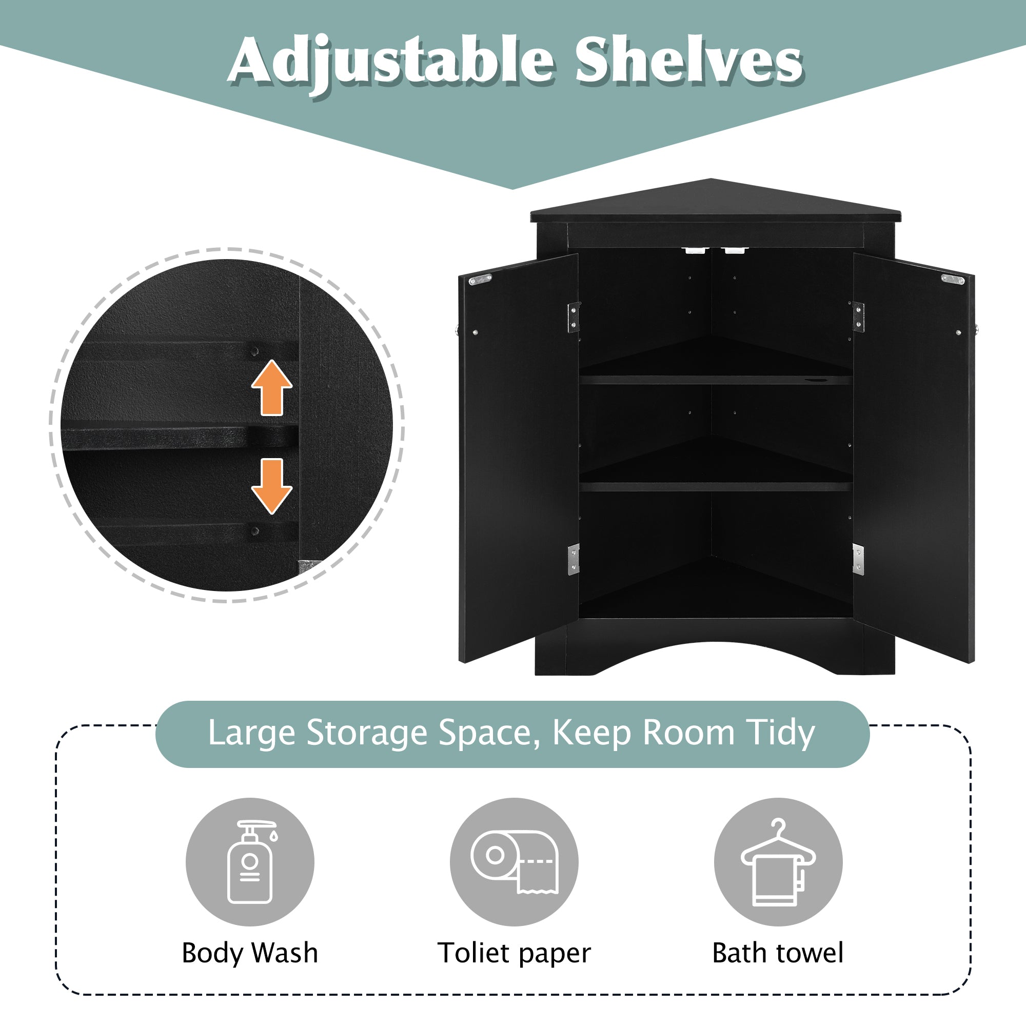 “Black triangle bathroom storage cabinet – modern, space-saving corner organizer for toiletries and essentials – Hot Deal Warehouse home furniture”

