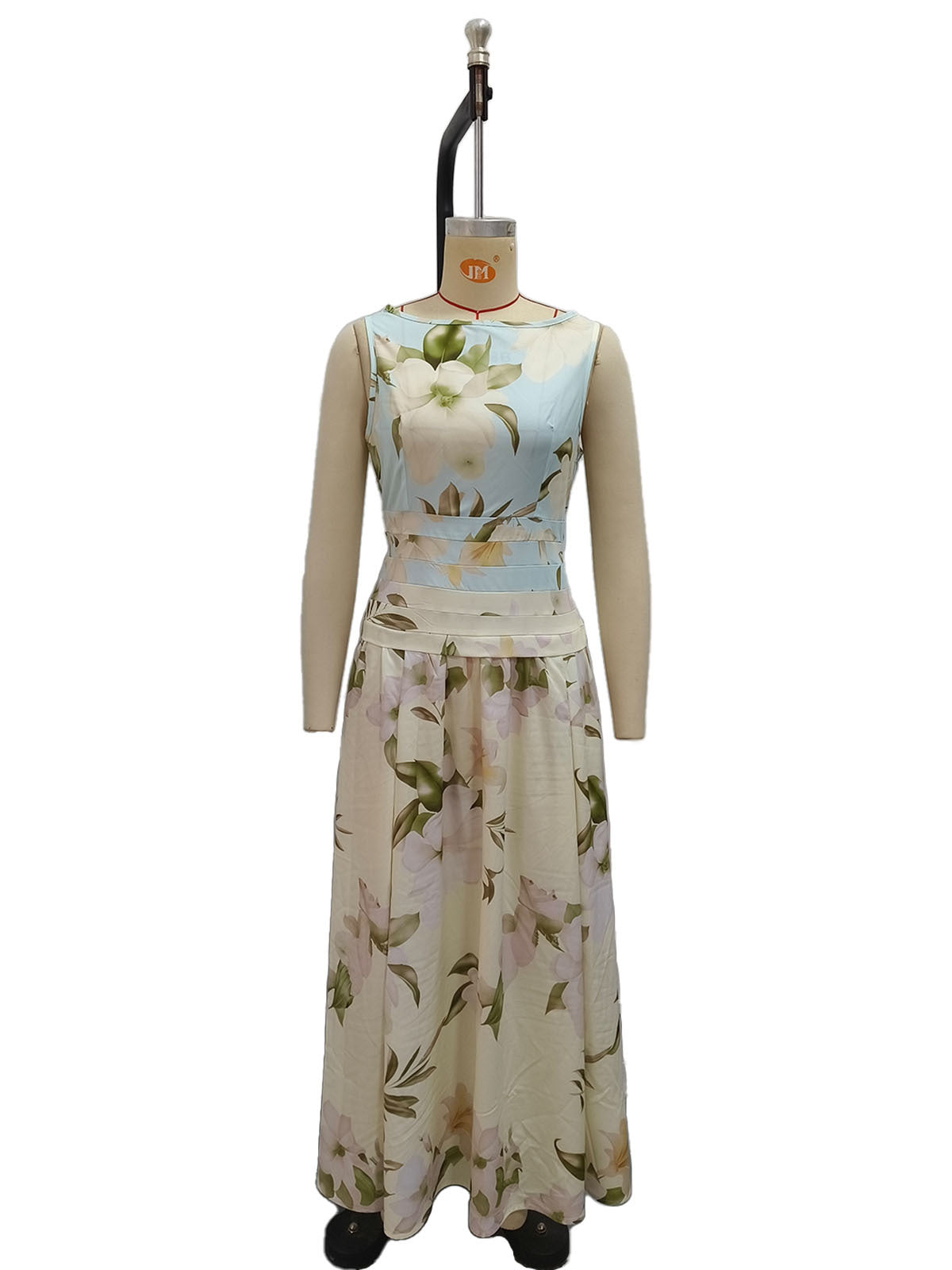 V-neck floral print women's dress sleeveless backless waist cinching long skirt Hot Deal Warehouse