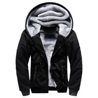 Men's winter hooded jacket with thick velvet lining, front view

