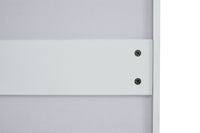 White shoe cabinet with open shelves and metal legs