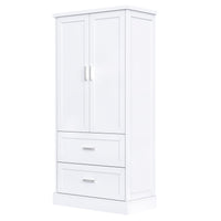 Tall white bathroom cabinet with drawers and double doors