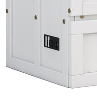 White and walnut queen Murphy bed chest in closed position