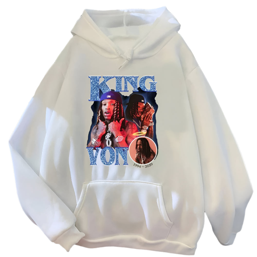 Unisex cotton King Von hoodie with graphic print – streetwear sweatshirt for men and women.


