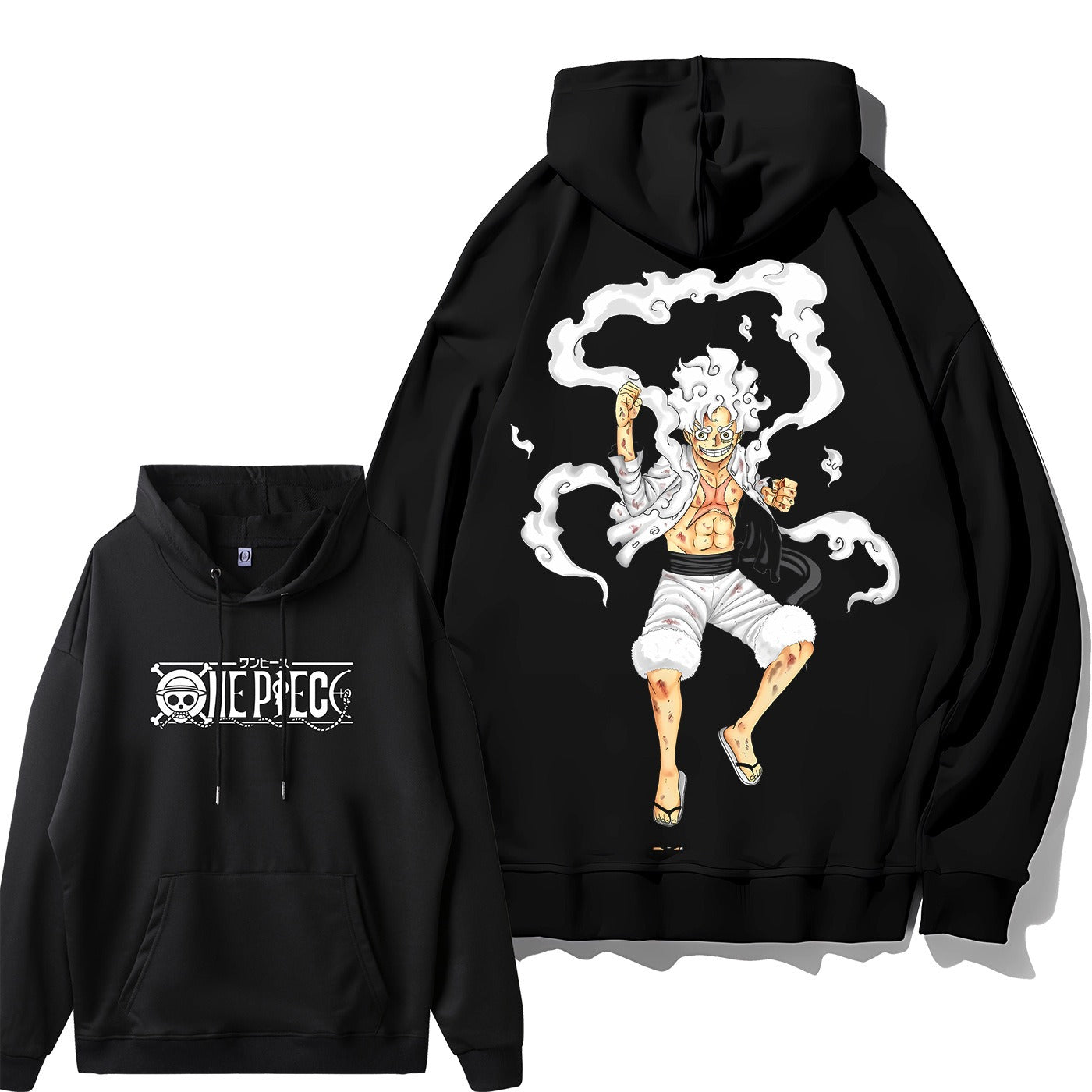 Loose fit Luffy hoodie with One Piece pirate print on front

