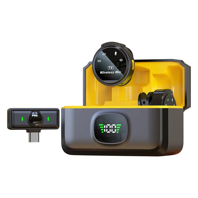 Dual wireless lapel microphone kit with USB-C and Lightning adapters