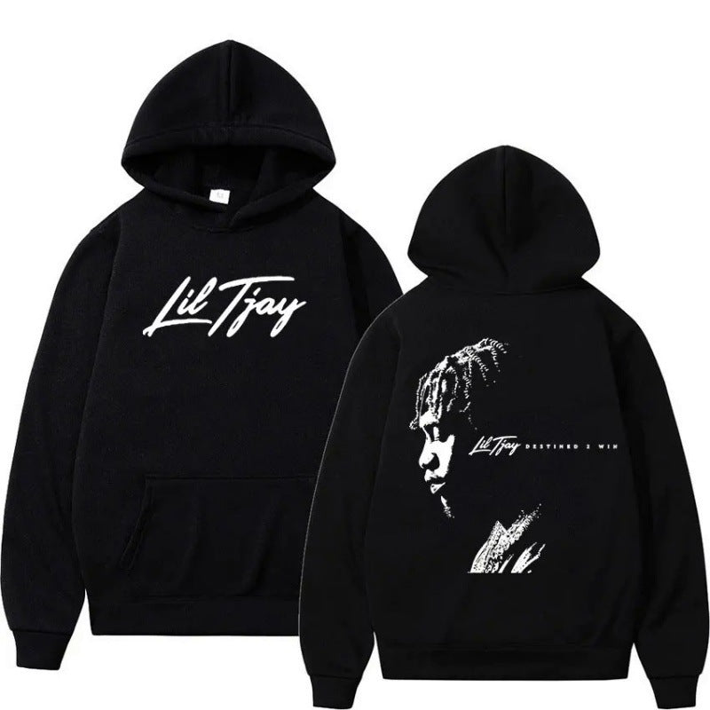 Lil Tjay graphic hoodie “Destined” design – black unisex streetwear pullover.

