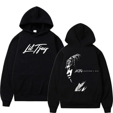 Lil Tjay graphic hoodie “Destined” design – black unisex streetwear pullover.

