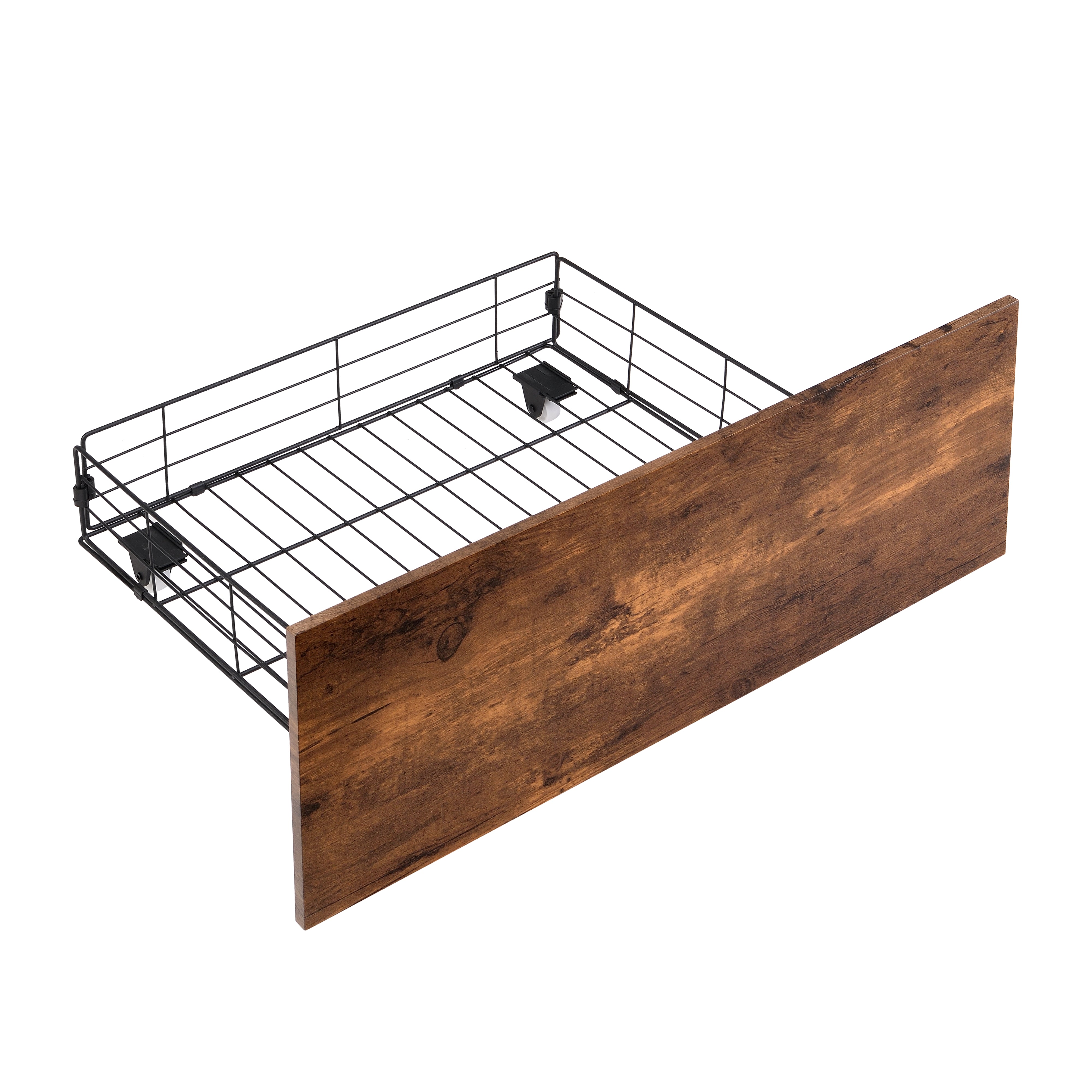 Full-size bed frame with LED headboard, drawers, and charging ports