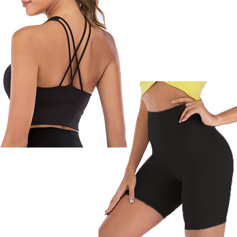 "Women’s 2-piece yoga set featuring a supportive sports bra and high-waisted leggings, made from breathable, stretchy fabric for comfort and flexibility during yoga and fitness activities."