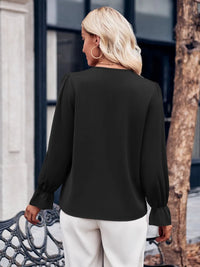 Ruffled V-Neck Blouse with Flounce Sleeves – Women's Elegant Top

