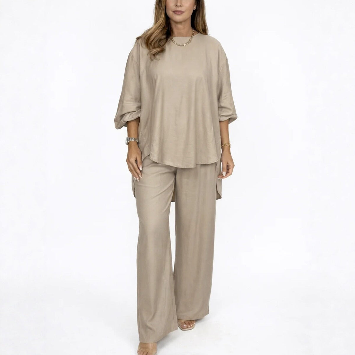 Solid Loose Casual Suit Wide Leg Pants Two-Piece Set Hot Deal Warehouse