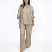 Solid Loose Casual Suit Wide Leg Pants Two-Piece Set Hot Deal Warehouse
