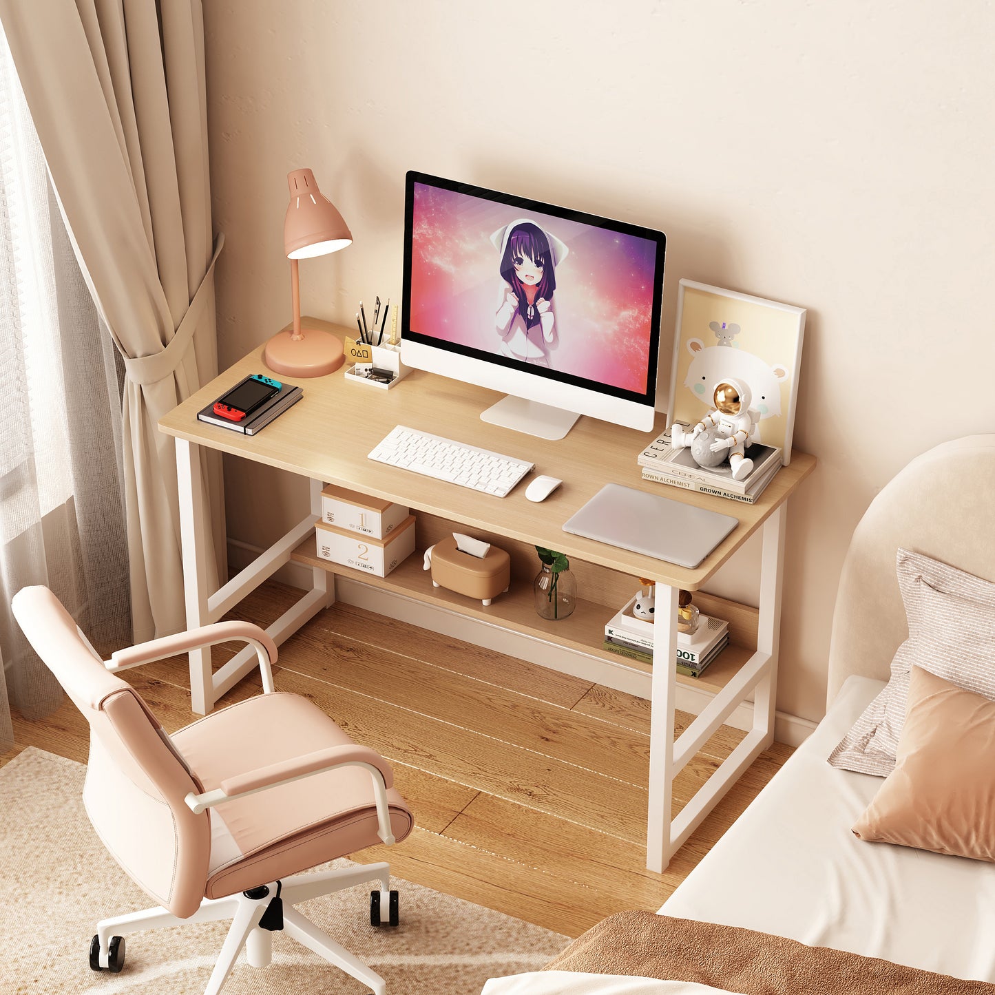“Computer Desk with Storage Rack – modern, space-saving desk with built-in storage shelves, ideal for home office or study – Hot Deal Warehouse furniture”
