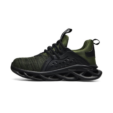 Men’s breathable black lace-up sneakers with shockproof sole and height-increase design

