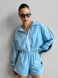 Zippered Long Sleeved Top and Sports Shorts Set Hot Deal Warehouse