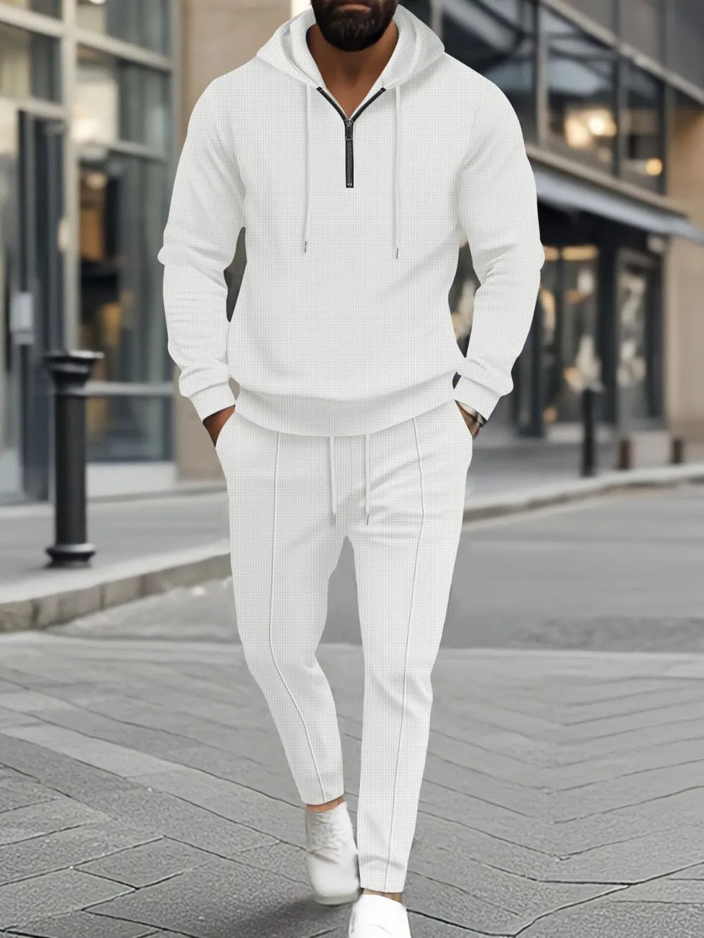 Men’s Full Size Waffle-Knit Hoodie and Jogger Pants Set – Casual Lounge Tracksuit


