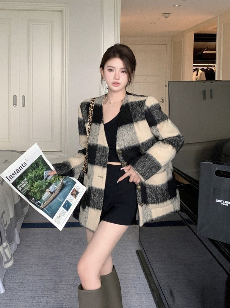 “Adorn Spliced Woolen Coat – women’s stylish wool-blend coat with modern spliced design for warmth and elegance – Hot Deal Warehouse fashion”


