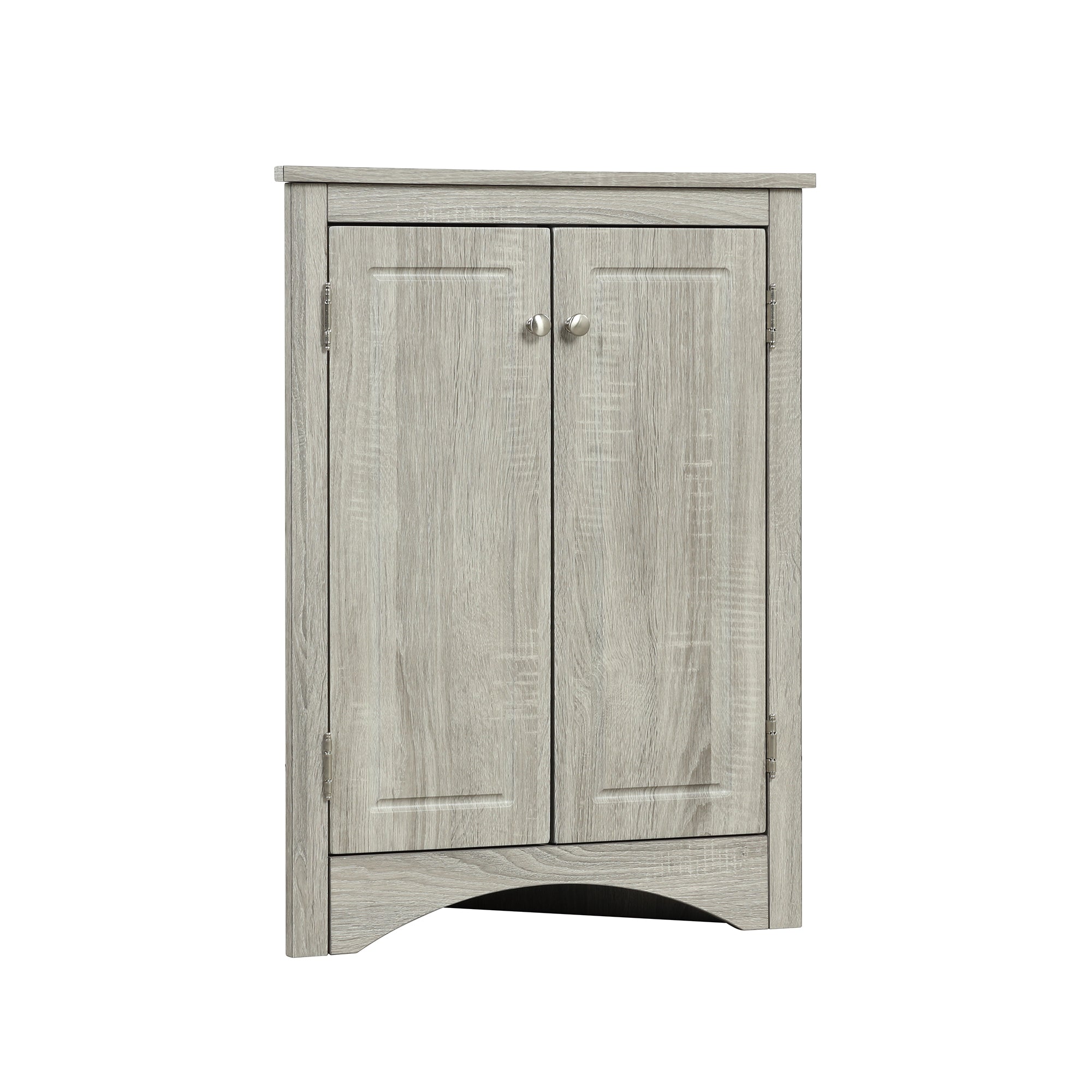 Oak triangle bathroom storage cabinet with a stylish, space-saving design, featuring multiple shelves for organizing toiletries, towels, and other bathroom essentials. Crafted from durable oak wood, this elegant cabinet adds both functionality and natural charm to any bathroom