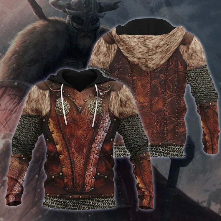 Close-up of digital Viking print detail on hoodie

