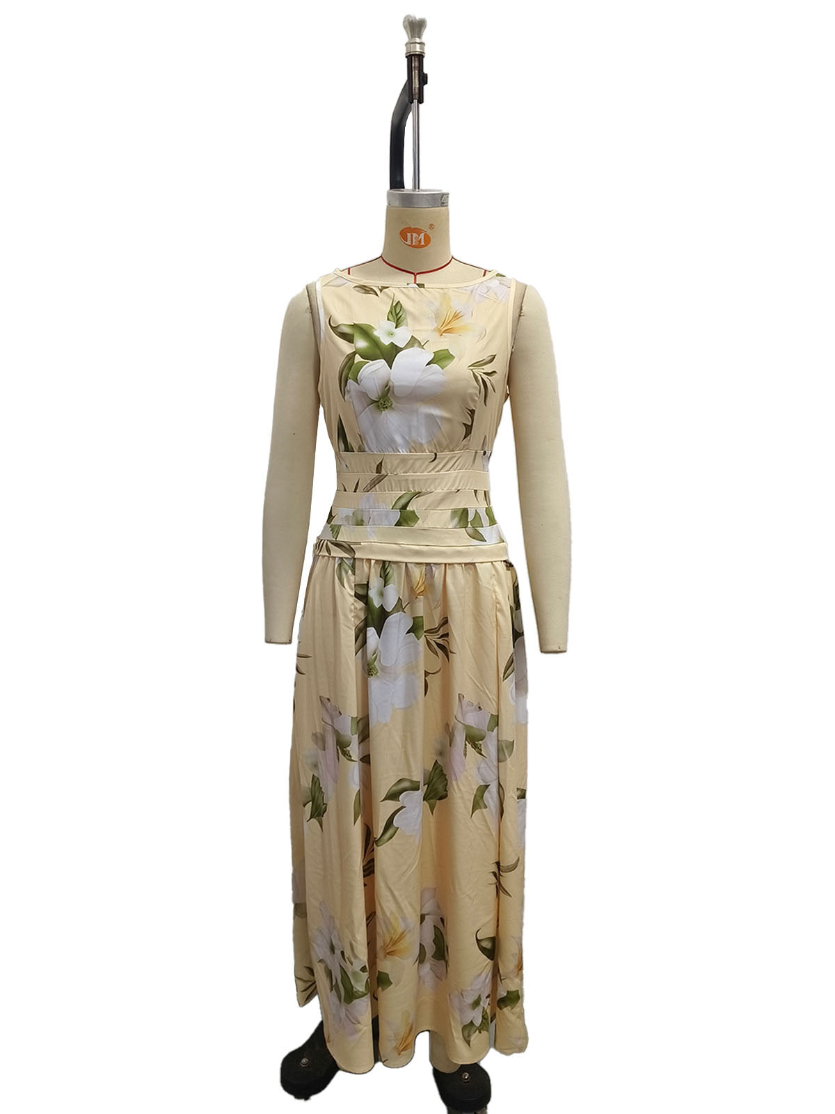 V-neck floral print women's dress sleeveless backless waist cinching long skirt Hot Deal Warehouse