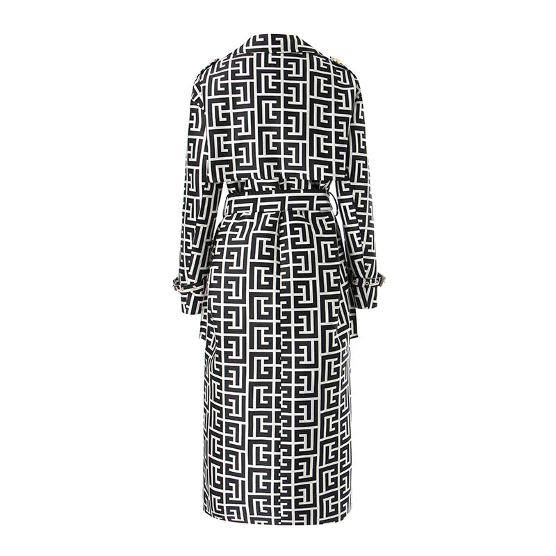 Model wearing the HarleyFashion trendy loose design long trench coat with a chic, autumn outfit