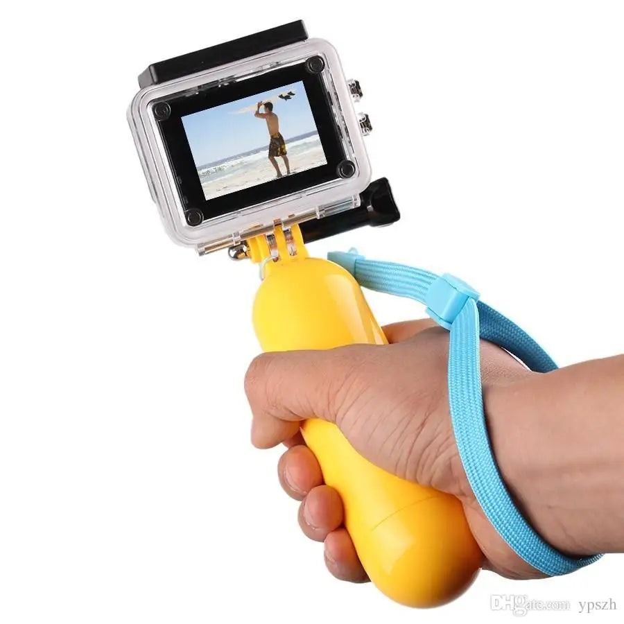 Floating hand grip for GoPro Hero action cameras in yellow color