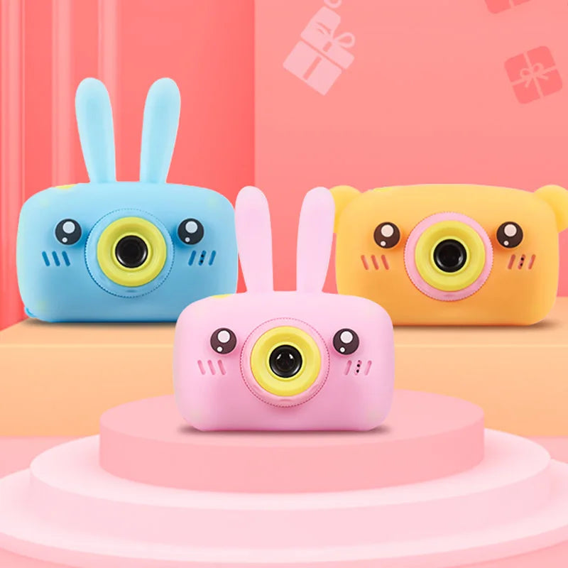 Cute kids' digital cartoon camera with HD lens and 2-inch display for photo and video.

