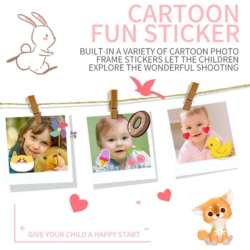 Cute kids' digital cartoon camera with HD lens and 2-inch display for photo and video.

