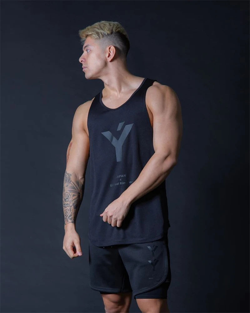 Men’s sleeveless mesh stringer gym tank top for summer workout and bodybuilding

