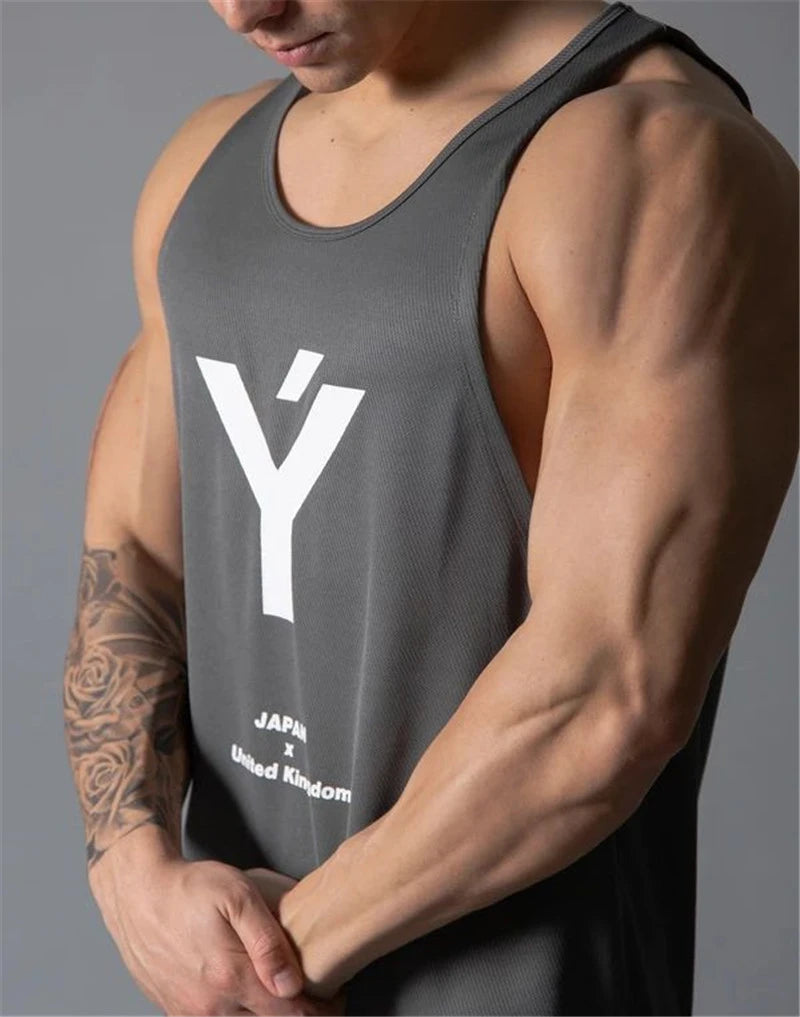 Men’s sleeveless mesh stringer gym tank top for summer workout and bodybuilding

