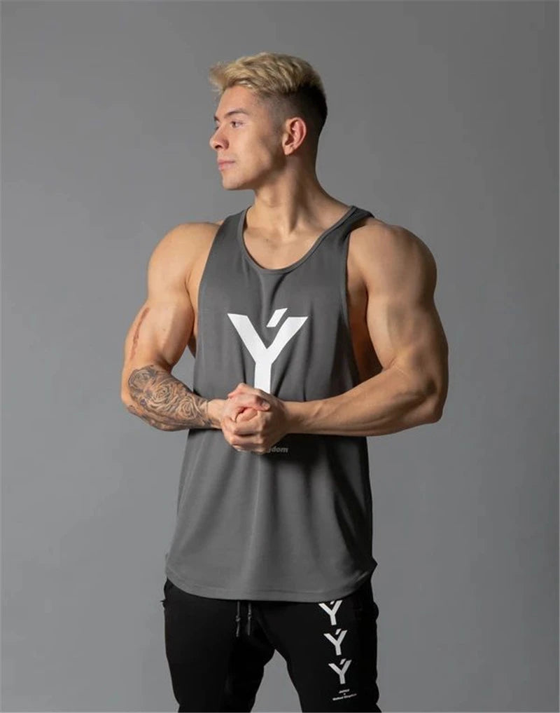Men’s sleeveless mesh stringer gym tank top for summer workout and bodybuilding

