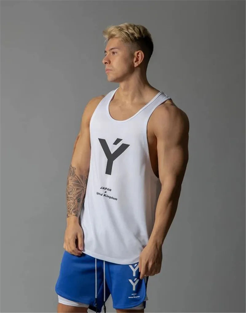 Men’s sleeveless mesh stringer gym tank top for summer workout and bodybuilding

