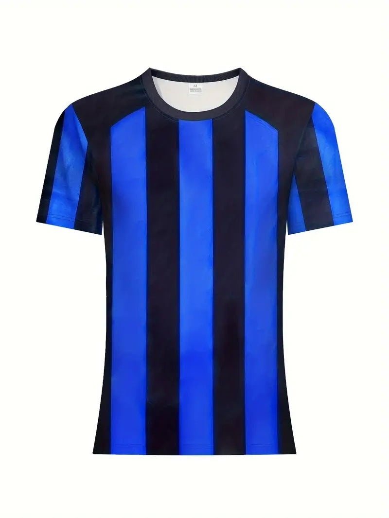 Men's Carnival Fashion Striped T-Shirt with bold, colorful stripes, short sleeves, and a relaxed fit.