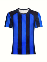 Men's Carnival Fashion Striped T-Shirt with bold, colorful stripes, short sleeves, and a relaxed fit.
