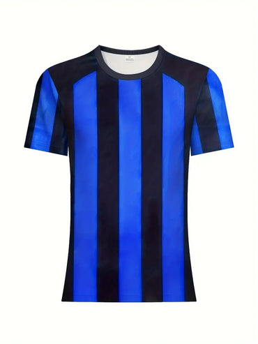 Men's Carnival Fashion Striped T-Shirt with bold, colorful stripes, short sleeves, and a relaxed fit.