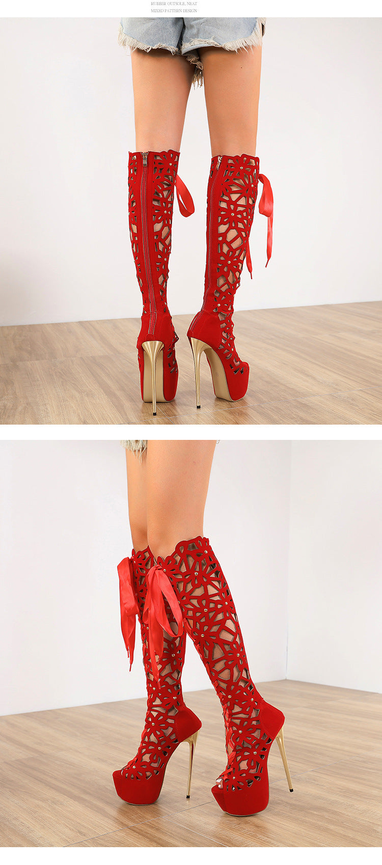 High-top Lace-up Peep Toe Hollow-out High Heels – Trendy women's shoes with a lace-up design, peep-toe, and hollow-out detailing for a bold, fashionable look.








