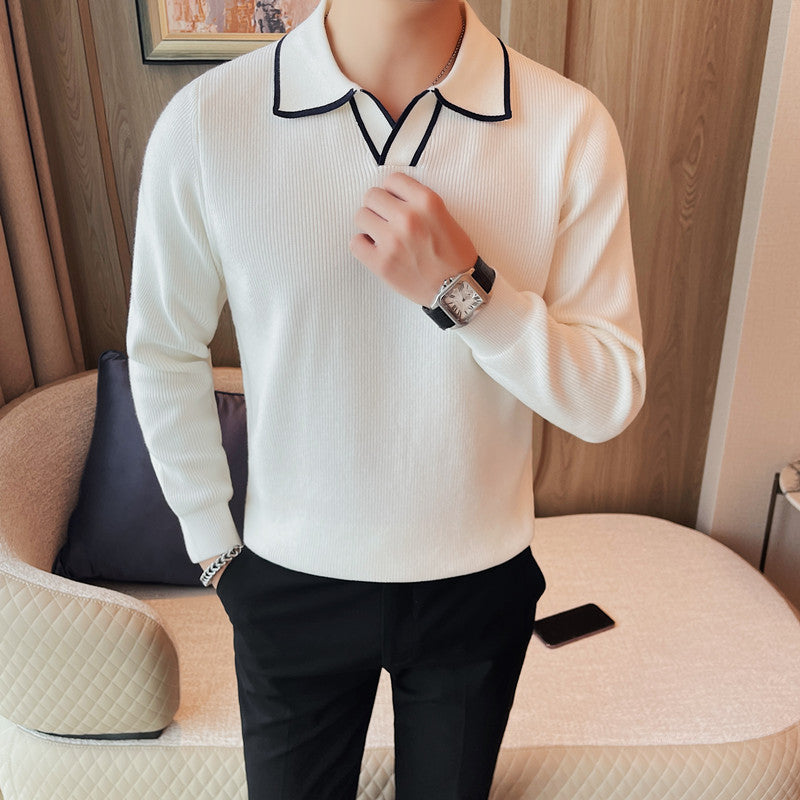  Men's Autumn and Winter Collar Knitted Sweater, Cozy and Stylish Layer for Cold Weather