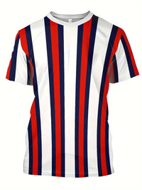 Men's Carnival Fashion Striped T-Shirt with bold, colorful stripes, short sleeves, and a relaxed fit.