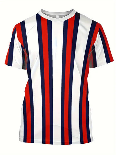 Men's Carnival Fashion Striped T-Shirt with bold, colorful stripes, short sleeves, and a relaxed fit.