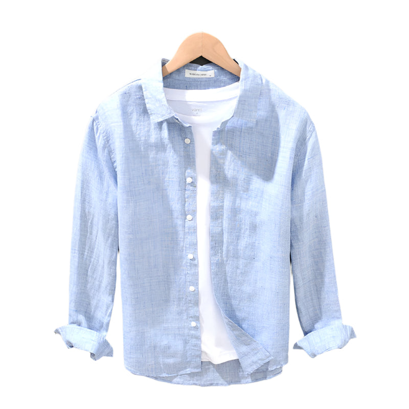 Linen Breathable Shirt for Men, Solid Color, Loose Fit, Casual Summer Style