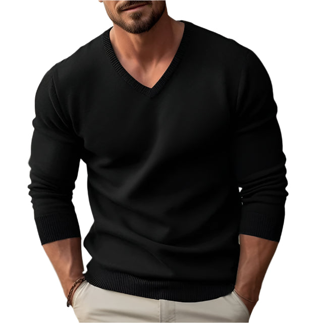 New Fall Winter Men’s Knitwear V-neck Slim Fit Thin Long Sleeve Sweater, Stylish and Comfortable for Casual or Semi-formal Wear
