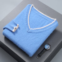 Men’s Pullover V-neck Loose Color Matching Plus Size Thermal Sweater, Comfortable and Stylish for Cold Weather Wear.