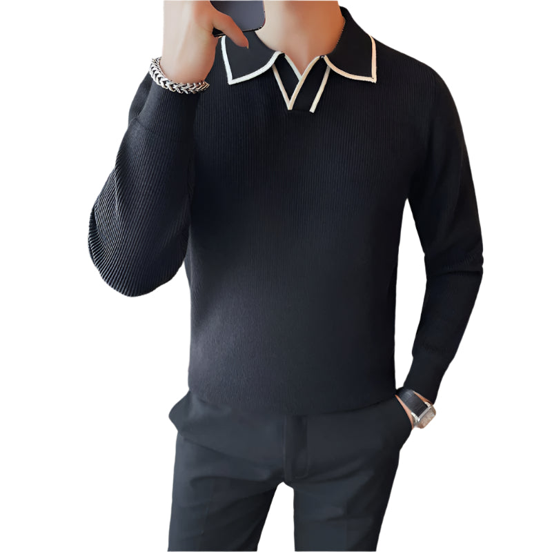  Men's Autumn and Winter Collar Knitted Sweater, Cozy and Stylish Layer for Cold Weather