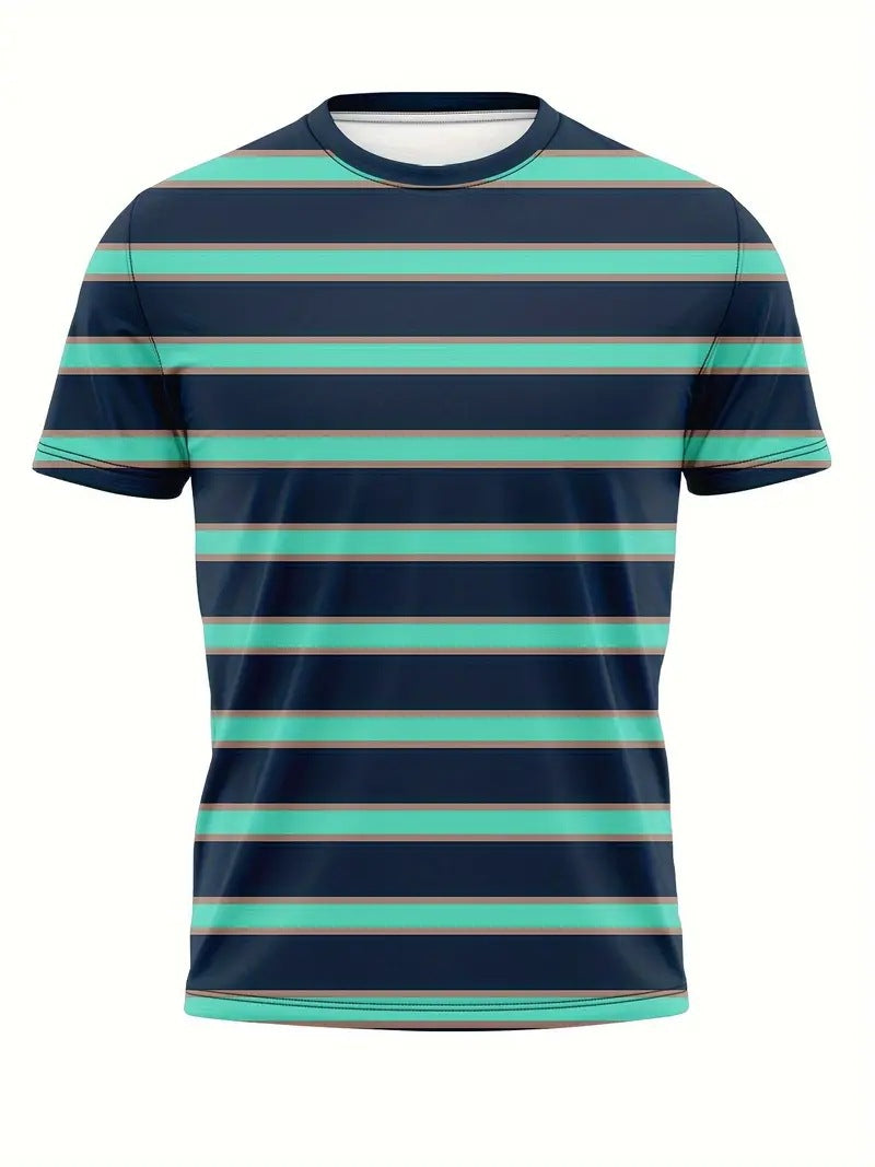 Men's Carnival Fashion Striped T-Shirt with bold, colorful stripes, short sleeves, and a relaxed fit.