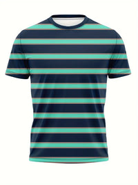 Men's Carnival Fashion Striped T-Shirt with bold, colorful stripes, short sleeves, and a relaxed fit.