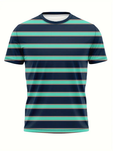 Men's Carnival Fashion Striped T-Shirt with bold, colorful stripes, short sleeves, and a relaxed fit.