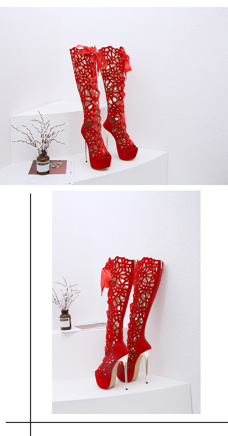 High-top Lace-up Peep Toe Hollow-out High Heels – Trendy women's shoes with a lace-up design, peep-toe, and hollow-out detailing for a bold, fashionable look.








